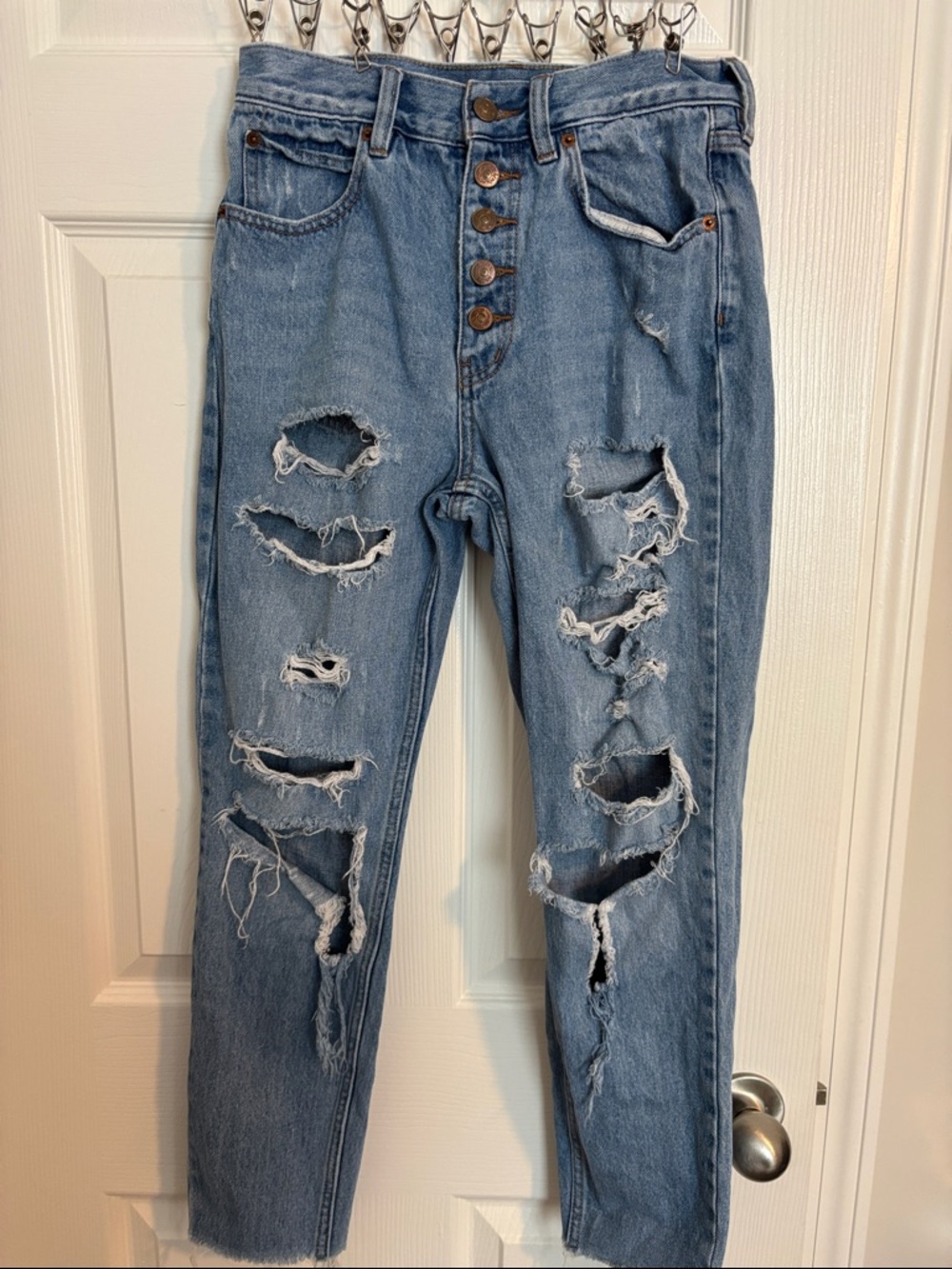 We The Free Light Blue Distressed Straight-Leg Jeans